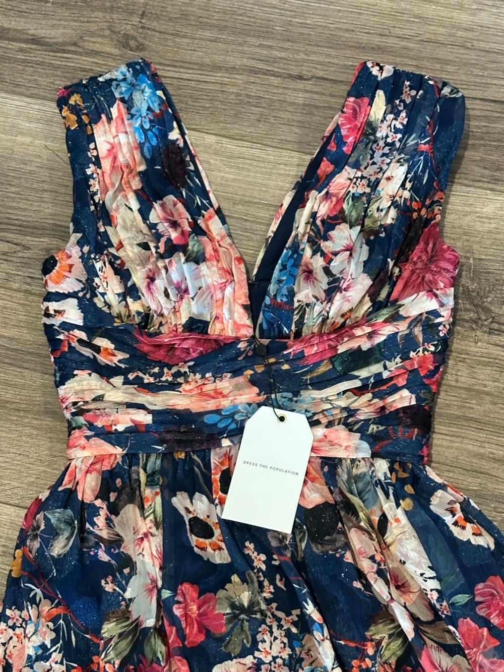 NWT! Dress the Population Jaclyn Navy Floral V-Neck Maxi Dress XXS - Picture 5 of 11